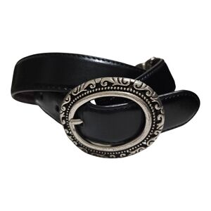 Elegant Black Leather Belt with Silver Buckle